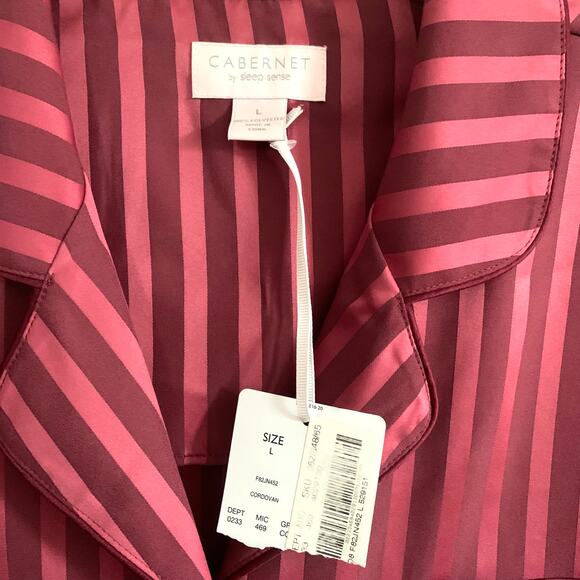 Cabernet Satin Pajama Top and Pants Set in Red Stripe - Picture 9 of 12